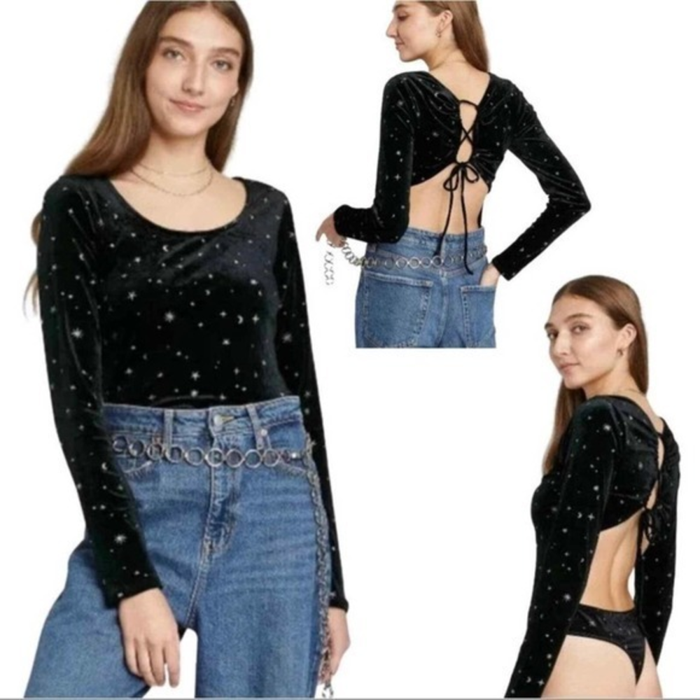 Wild Fable Womens Stars and Moon Bodysuit‎ Size Small Black